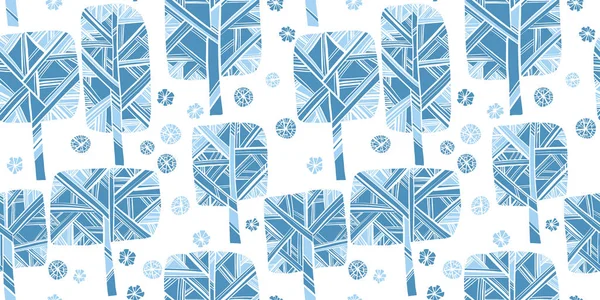 Inverno bonito azul árvore nua padrão sem costura — Vetor de Stock