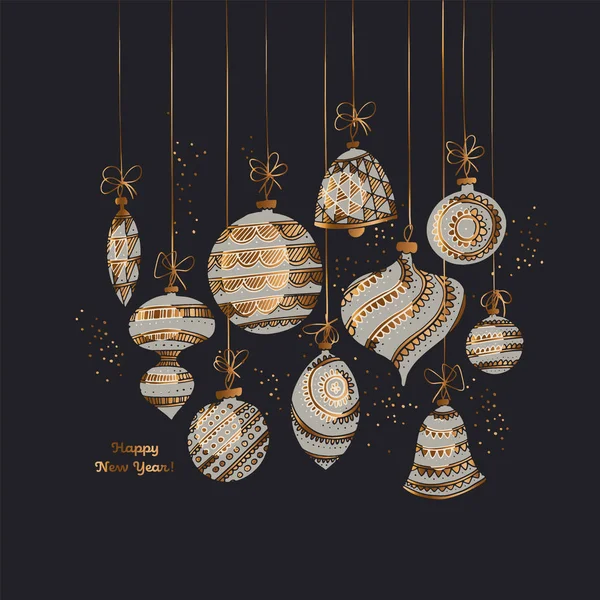 ブラックとゴールドのエレガントなクリスマスボールベクトル — ストックベクタ