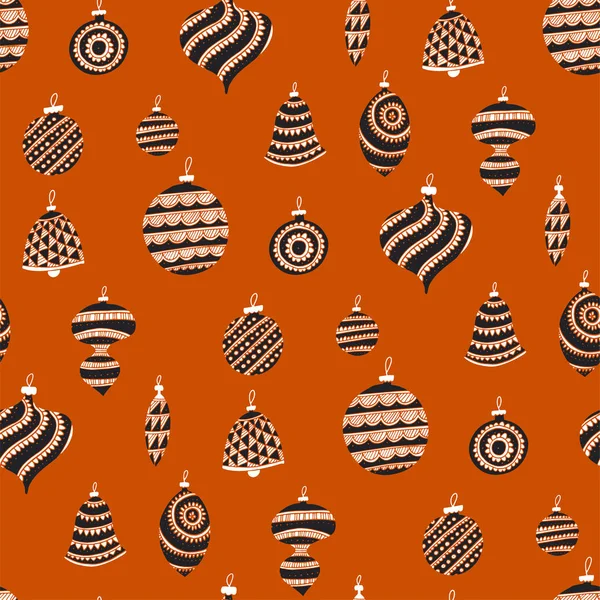 レトロオレンジのクリスマスボールシームレスなパターン — ストックベクタ