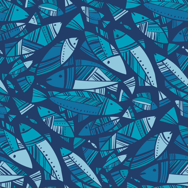 Blue mosaic Nord fish seamless pattern