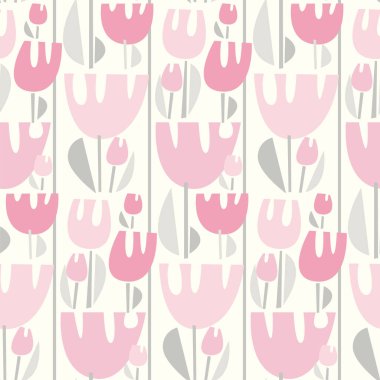 Tuhaf pastel rengi pembe lalenin arka plan, sargı, kumaş, tekstil, ambalaj, yüzey, ağ ve iz tasarımı için dikişsiz deseni. Basit soluk renkli bahar çiçeği tekrarlanabilir motifi. Geometrik modern tarz çiçek çizimi