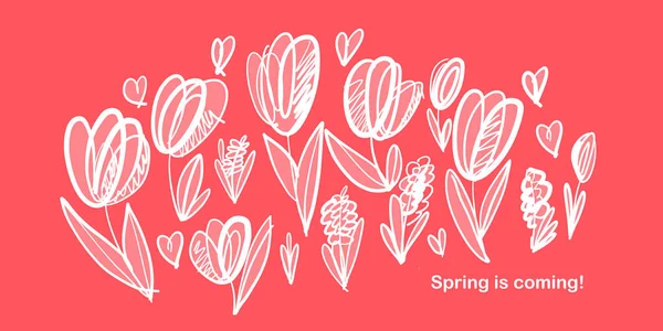 Skizzieren Sie Abstrakte Frühlingstulpen Komposition Gestaltungselement Für Webbanner Poster Karten — Stockvektor