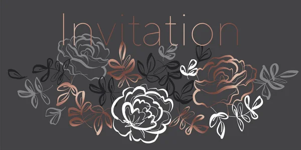 Elegant Hand Drawn Rose Floral Element Card Header Invitation Poster — Stock Vector