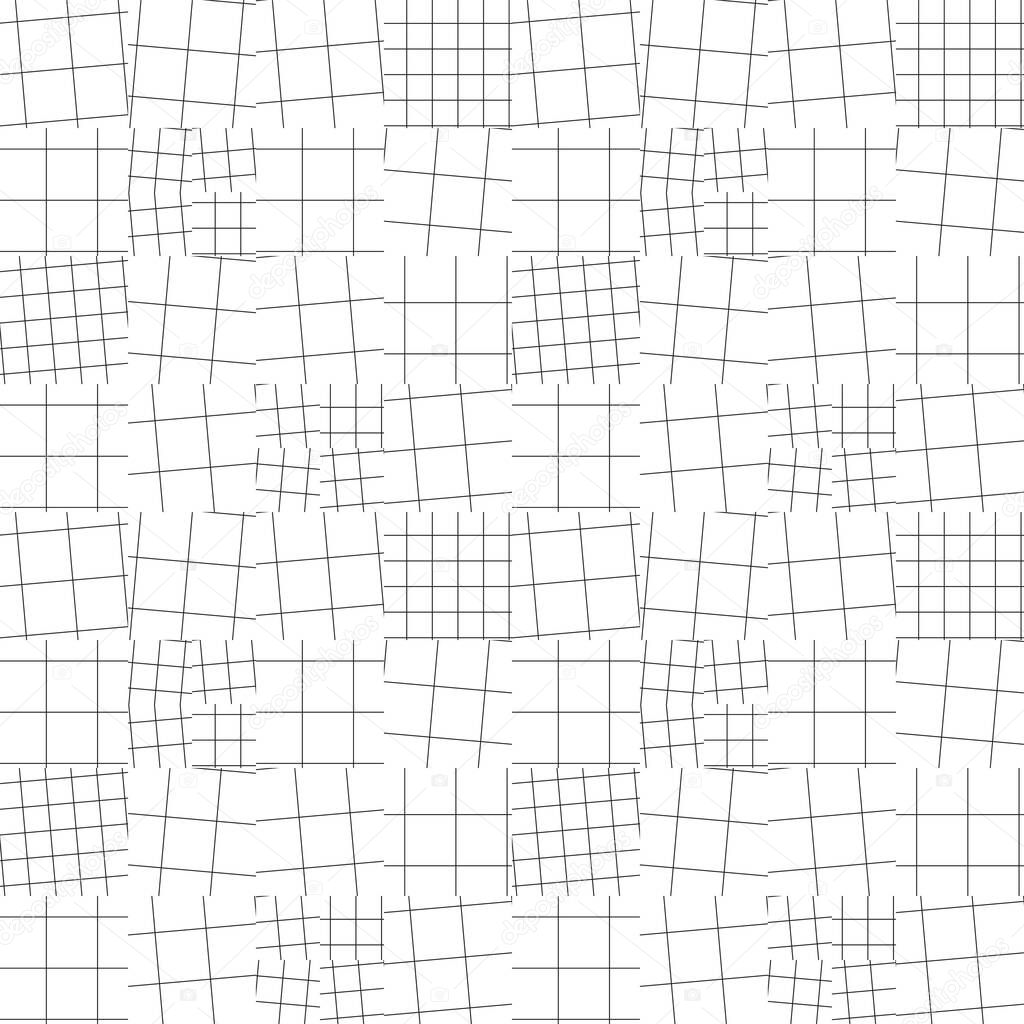 Modern light plaid seamless pattern for background, wrap, fabric, textile, wrap, surface, web and print design. Black and white geometric squire line vector repeatable motif