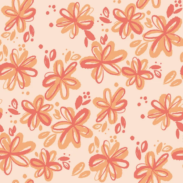 Cantaloupe Kleur Abstracte Schets Stijl Leuk Bloemen Naadloos Patroon Voor — Stockvector