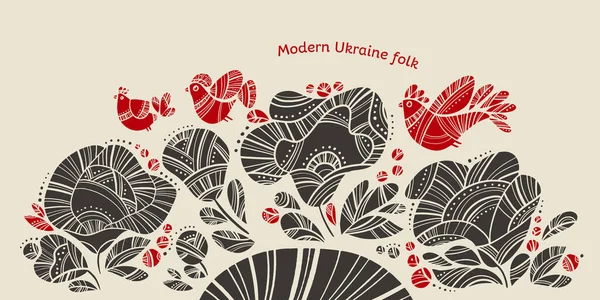 Украинский Народ Вибрирует Черным Цветочным Красным Птичьим Заголовком Весенняя Птица — стоковый вектор