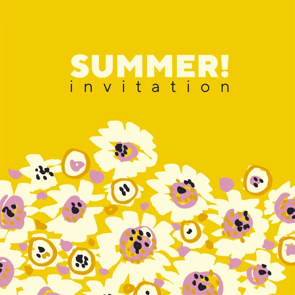 Leuke Zomer Gele Hand Getrokken Bloemen Voor Wenskaart Header Uitnodiging — Stockvector