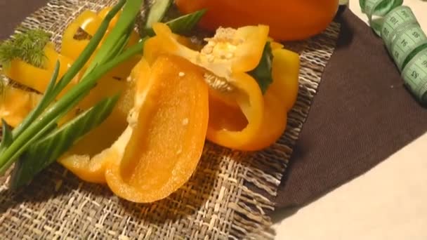 Pepper, Cucumber, Greens, Lettuce, Centimeter, Healthy Eating — Stock Video