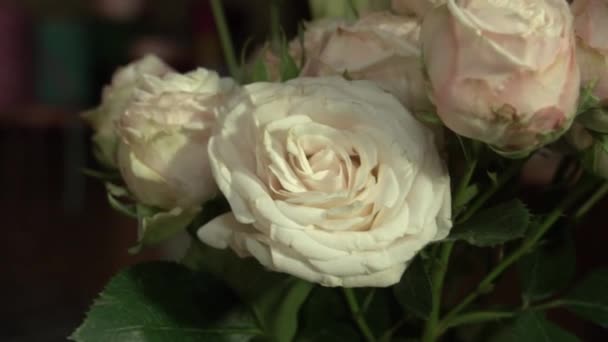 Λευκό Ροζ Τριαντάφυλλα Μπουκέτο Φρέσκα Λουλούδια — Αρχείο Βίντεο