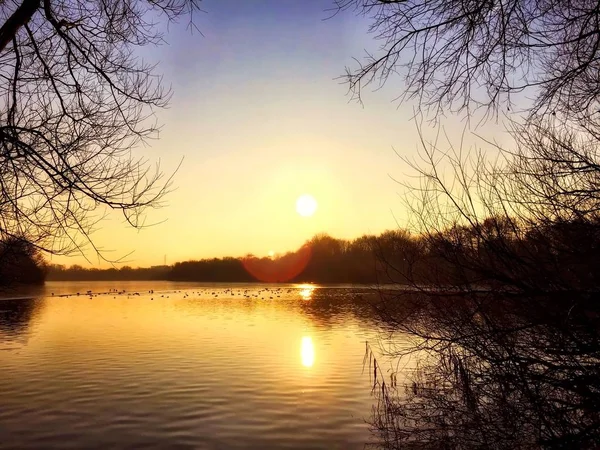 Abend mit Blick auf einen See — Stockfoto