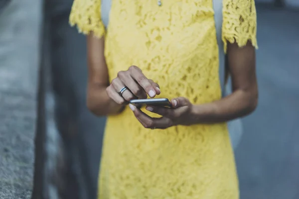 Female using modern smartphone — Stock Photo, Image