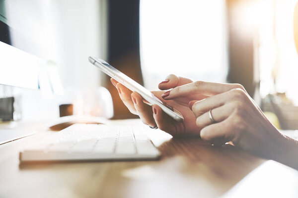 female using modern smartphone