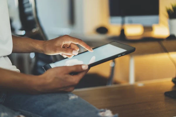 Female using modern digital tablet — Stock Photo, Image