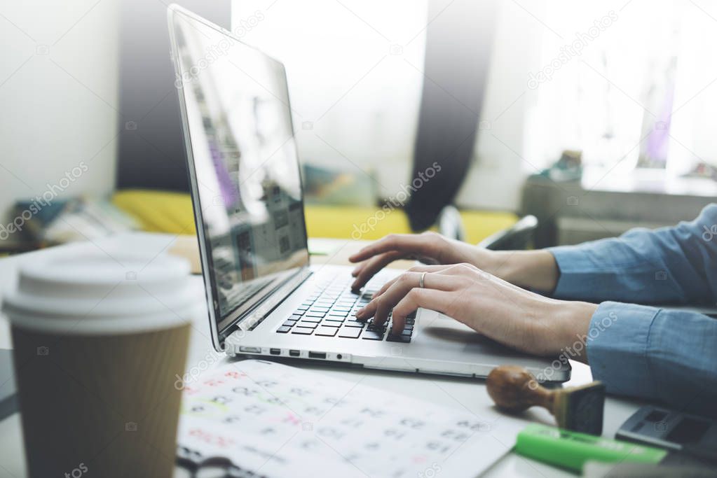 female using modern laptop