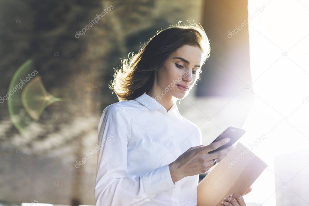 businesswoman using modern smartphone