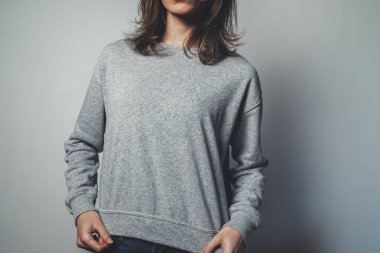 girl wearing grey blank sweatshirt  clipart