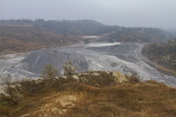 Clay quarry in the fog — Stock Photo, Image
