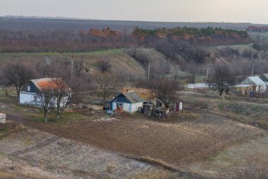 Kış khutor (küçük bir köy) Taurida bozkır Zaporozhye bölgesi içinde. Ukrayna. Ocak 2018