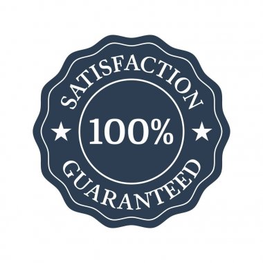Beyaz arka plan üzerinde düz rozet memnuniyet garantisi.
