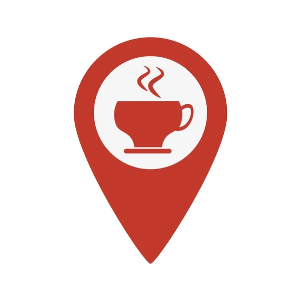 Puntero de mapa con taza de café — Vector de stock