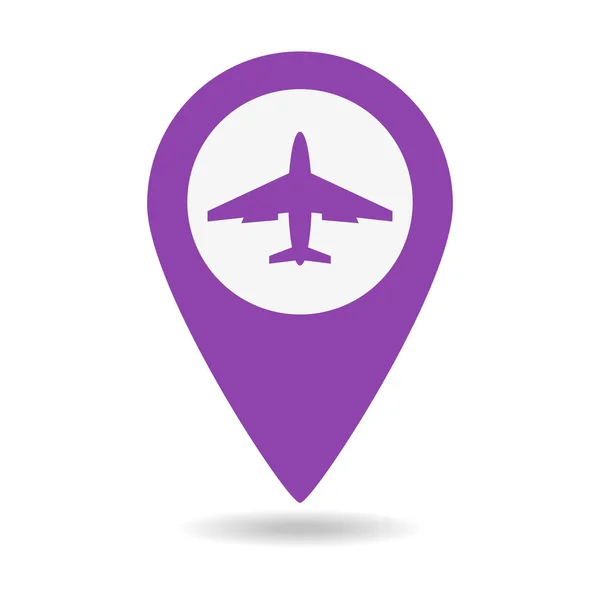Mappa puntatore con icona aeroplano . — Vettoriale Stock