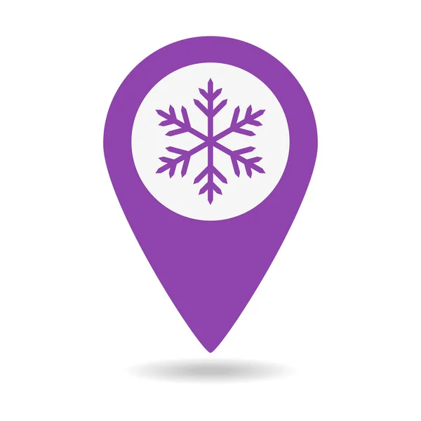 Mapa ubicación icono con copo de nieve — Vector de stock