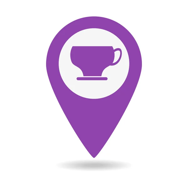 Puntero de mapa con taza de café — Vector de stock