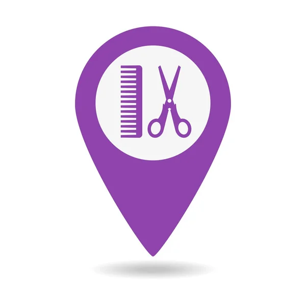 Map pointer with hair salon icon. — Stock Vector