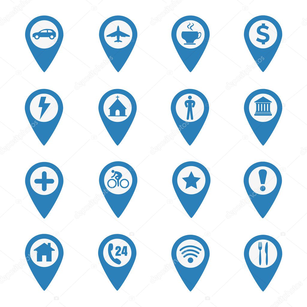 Map pin location icons set