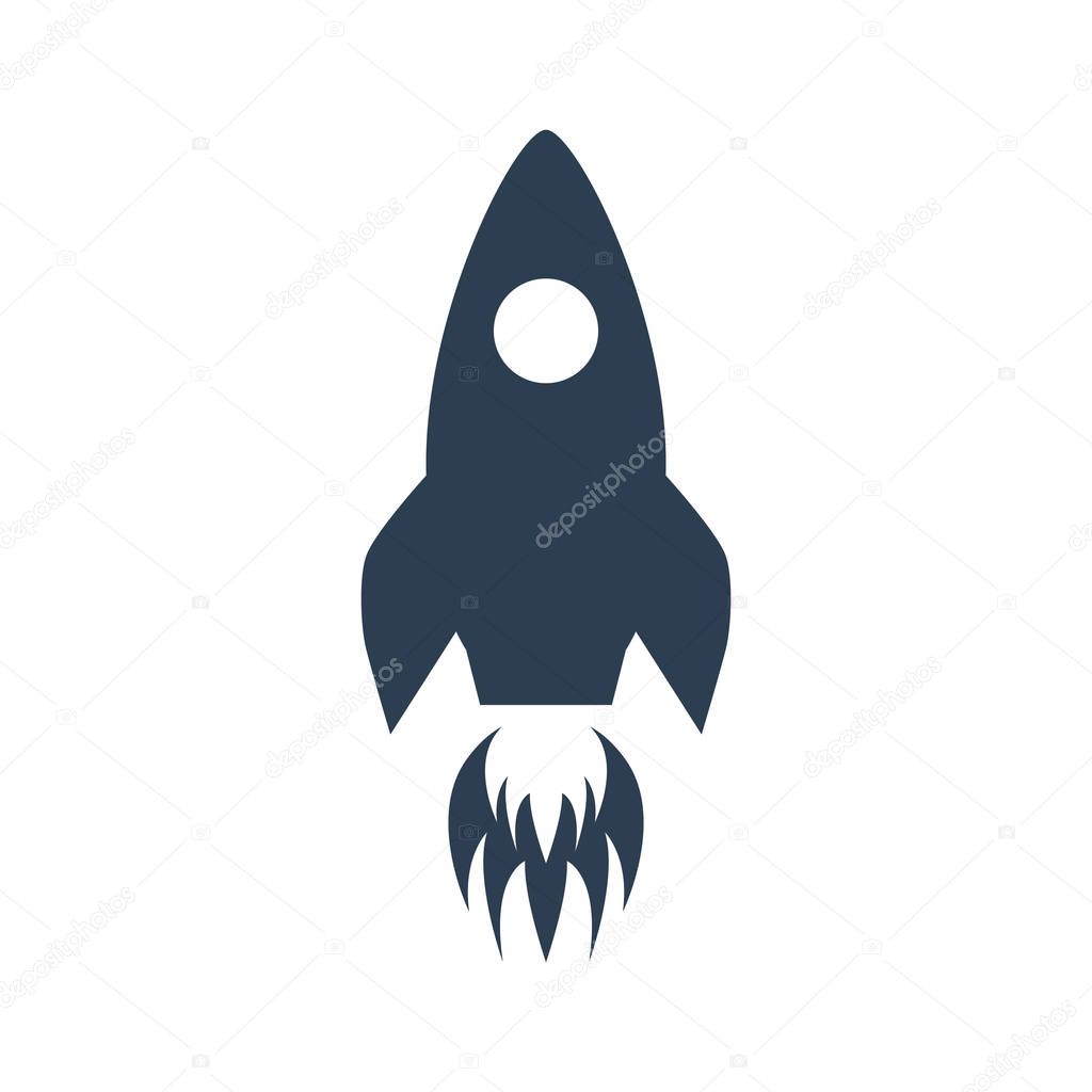 Rocket icon on white background.