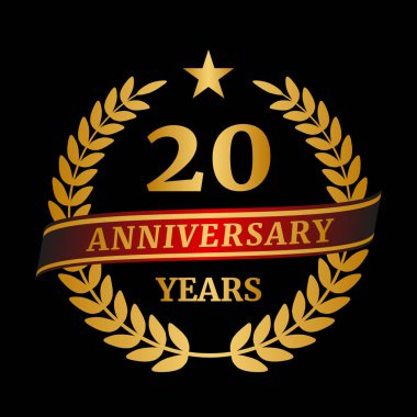 Yıldönümü altın defne çelengi siyah arka plan üzerine.