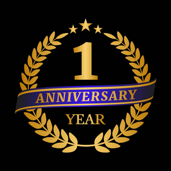 Anniversary golden laurel wreath on black background.
