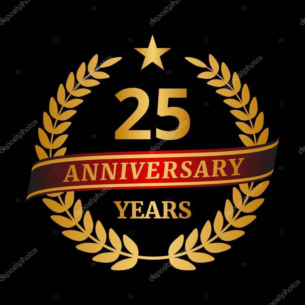 Anniversary golden laurel wreath on black background. Vector illustration