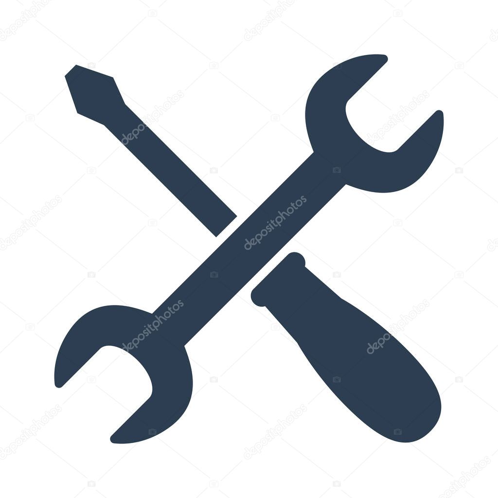 wrench and screwdriver icon on white background.