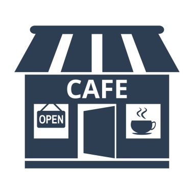 Beyaz arkaplanda kafe simgesi.