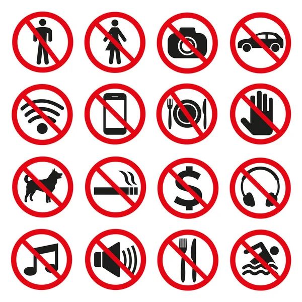 Prohibition signs set safety on white background. — Stock Vector
