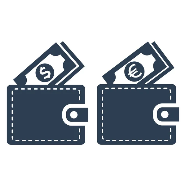 Wallet icons with money on white background. — Stock Vector