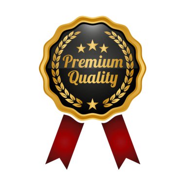 Beyaz arkaplanda premium kalite etiketi.