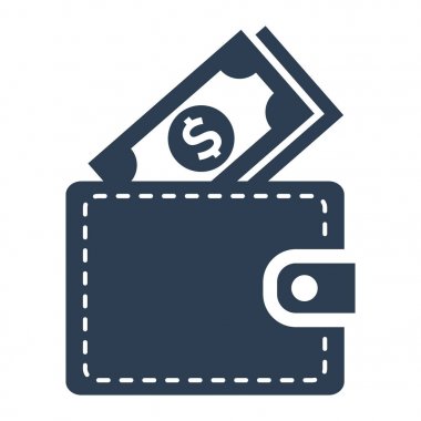 M-cüzdan simgesi beyaz arka plan üzerinde para ile.