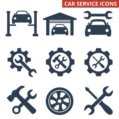Beyaz arka plan üzerinde araba bakım ve onarım Icons set.
