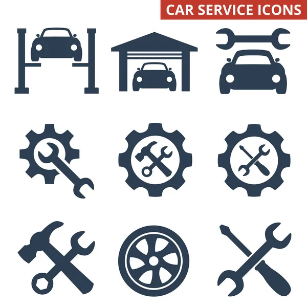 Service de voiture et icônes de réparation fixés sur fond blanc . — Image vectorielle