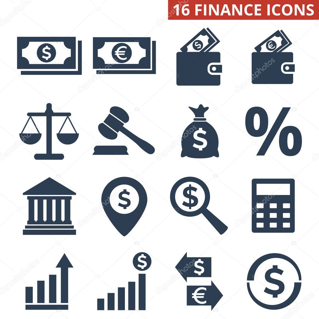 Finance icons set on white background.