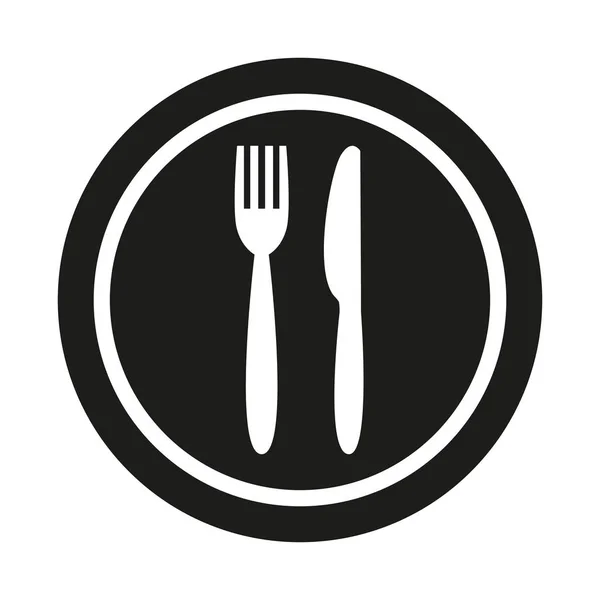 Plate, fork and knife on white background. — Stock Vector