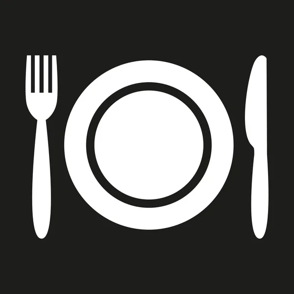 Plate, fork and knife on black background. — Stock Vector