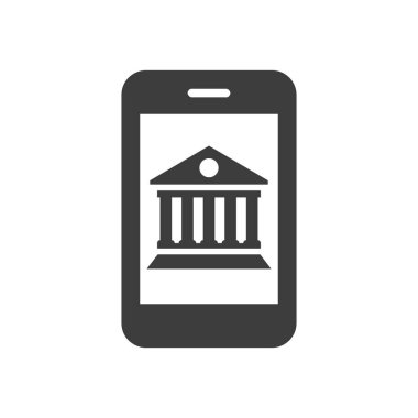 Beyaz arkaplanda mobil bankacılık simgesi.