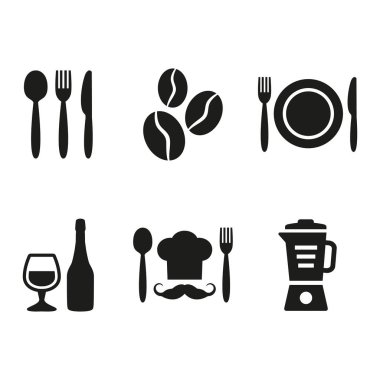 Beyaz arka plan üzerinde restoran ve kafe Icons set.