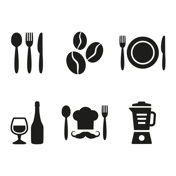 餐厅和咖啡厅图标设置在白色背景. — 图库矢量图片