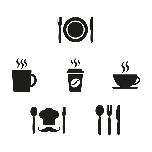 Restaurant en café pictogrammen instellen op witte achtergrond. — Stockvector