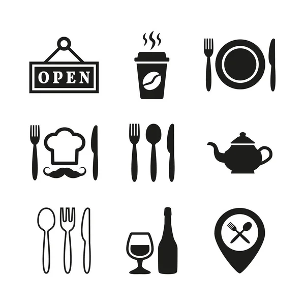 Restaurant en café pictogrammen instellen op witte achtergrond. — Stockvector