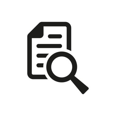 Document with search icon on white background.